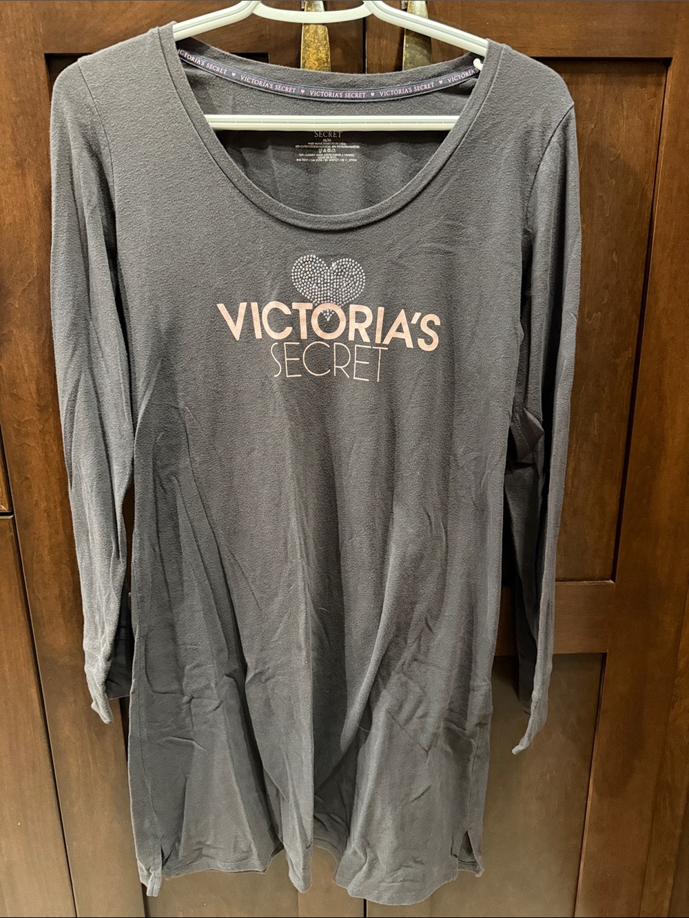 Victoria's Secret Gray Long-Sleeve Nightshirt with Pink Logo